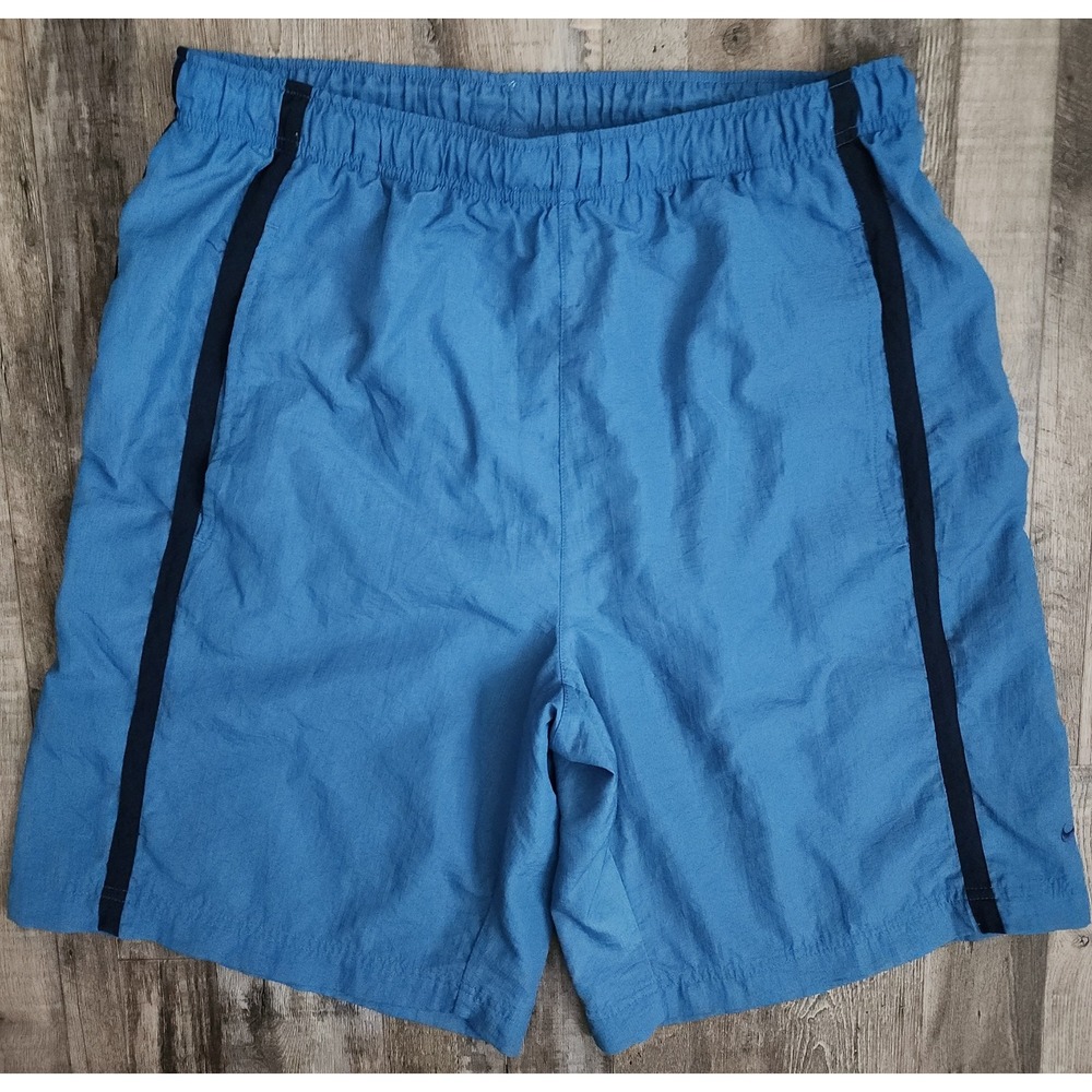 Nike Mens Athletic Shorts Size Large Blue Mesh Lined Swoosh Logo 10" Gym Running